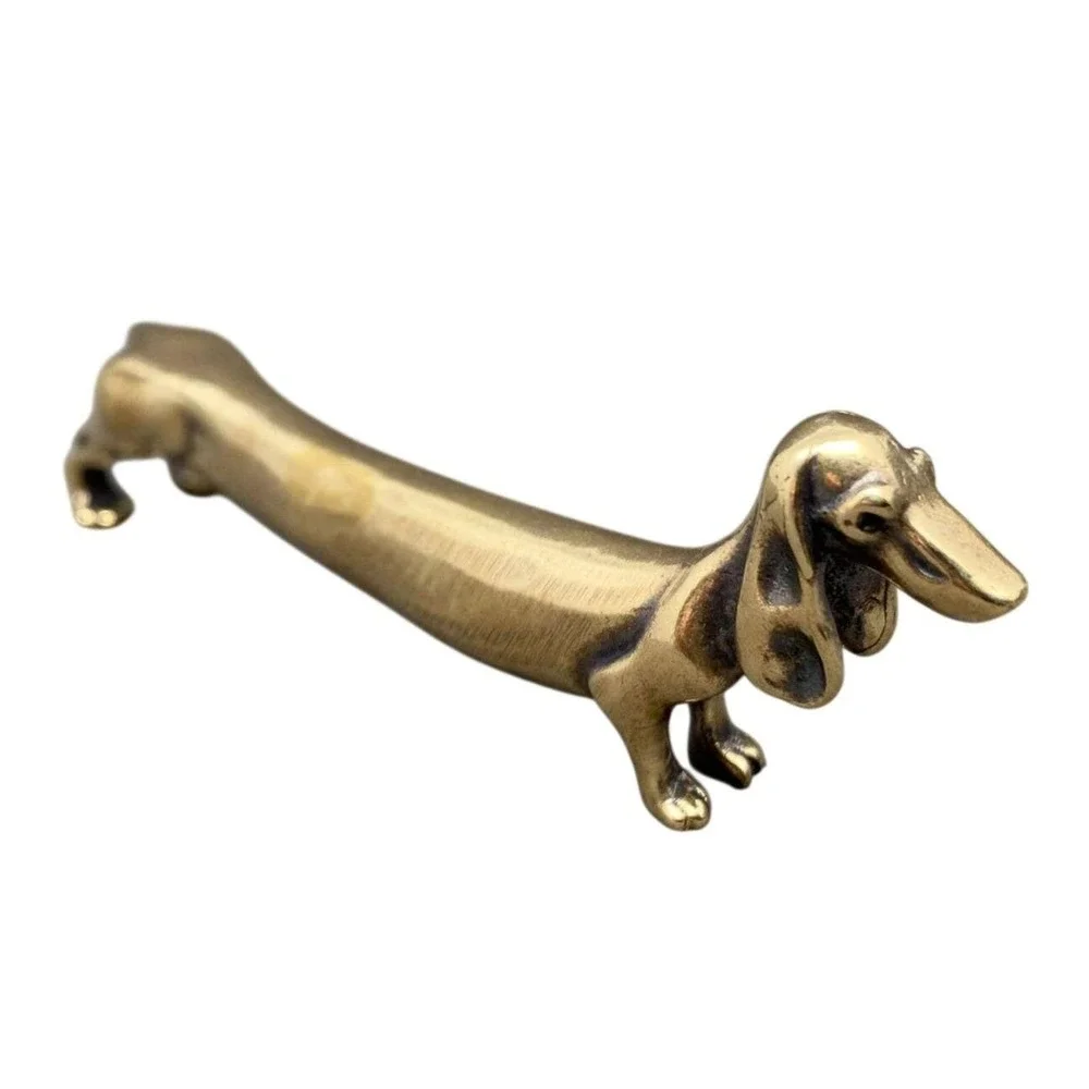 Brass Dachshund Miniature Figurine Wiener Dog Desk Decor Doxie Collectible Gift